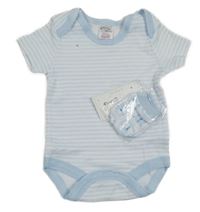 Nové - 2set - Bílo-světlemodré pruhované body + světlemodré rukavice