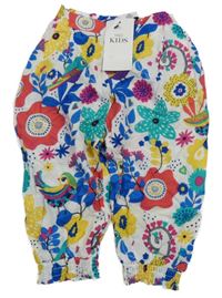 Nové - Bílo-barevné lehké květované cuff kalhoty M&S