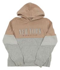 Růžovo-šedo-bílá mikina s nápisem a kapucí H&M