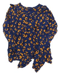 Tmavomodro-oranžová blúzka s leopardím vzorom WE