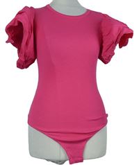 Dámské fuchsiové žebrované body s volánky Zara 