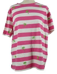 Dámske tmavorůžovo-biele pruhované tričko s palmami