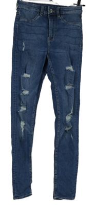 Dámské modré skinny rifle s prošoupáním H&M