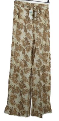 Nové - Dámske hnedo-béžové kvetované voľné é nohavice Primark