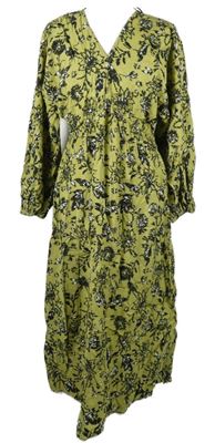 Dámské světlezeleno-černé květované midi šaty M&S