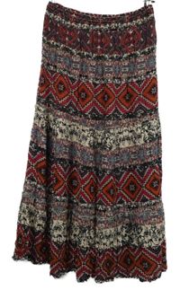 Dámská černo-vínovo-oranžová vzorovaná midi sukně Atmosphere 