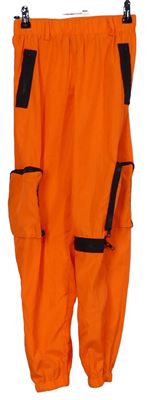 Dámské neonově oranžové šusťákové cargo kalhoty s kapsami Shein 
