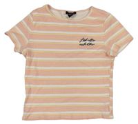 Ružovo-bielo-žlté pruhované rebrované crop tričko s nápisom New Look