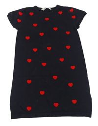 Tmavomodré pletené šaty so srdiečkami H&M
