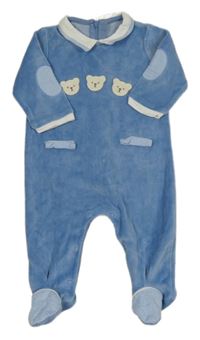 Světlemodrý sametový overal s medvídky Mayoral 