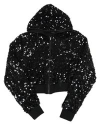 Čierna flitrovaná prepínaci crop mikina s kapucňou H&M