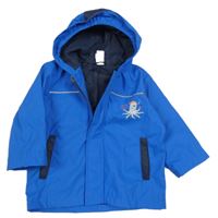 Modrá nepromokavá jarná bunda s chobotnicí a kapucňou