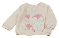 Svetloružová chlpatá mikina s tučňáky George