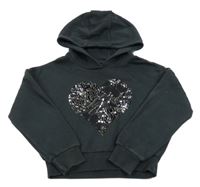 Antracitová crop mikina so srdíčkem z flitrů a kapucňou F&F