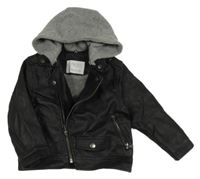 Čierna koženková jarná bunda s kapucňou Zara