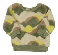 Smetanovo-kaki-hnedo-žltá chlpatá mikina