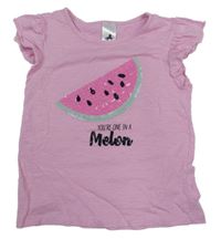 Svetloružové tričko s melónom a flitrami C&A