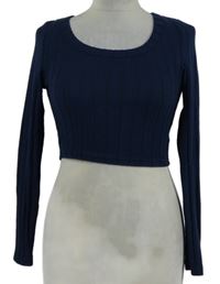 Dámsky tmavomodrý rebrovaný crop sveter Shein