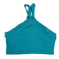 Tyrkysový rebrovaný crop top Shein