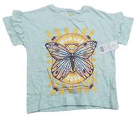 Svetlomodré tričko s motýlom a volánikmi F&F