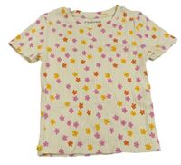 Smotanové kvietkovane rebrované crop tričko Primark