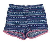 Modro-ružové vzorované voľné é kraťasy s lemováním Kiki&Koko