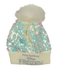 Smetanovo-flitrová čepice s nápisem a bambulí - Frozen Matalan