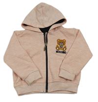 Svetloružová melírovaná prepínaci mikina s medvěďom a kapucňou