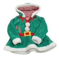 Zeleno-bielo-červená chlpatá mikina s kapucí - Elf F&F