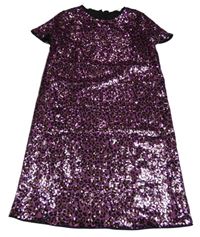 Růžovo-černé vzorované flitrové šaty M&S