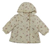 Smetanová květovaná šusťáková zimní bunda s kapucí Primark