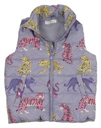 Levandulová šušťáková prešívaná zateplená vesta s šelmami H&M