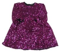 Fuchsiovo-čierne flitrovo/tylové šaty Matalan