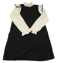 Čierno-béžové pletené šaty s volánikmi Shein