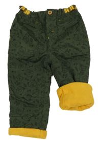 Tmavozelené šušťákové zateplené cargo nohavice so zvířaty Ergee