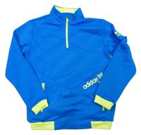 Modrá sportovní mikina s neonovým lemem Adidas