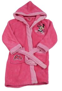 Tmavorůžovo-ružový chlpatý župan s Minnie a kapucňou Disney