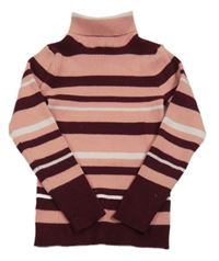 Ružovo-vínový pruhovaný rebrovaný svetrový rolák Primark