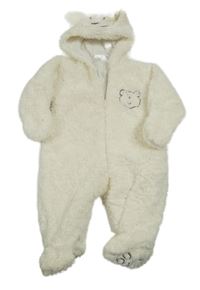 Smetanová chlupatá zateplená kombinéza s medvídkem a kapucí Bonprix