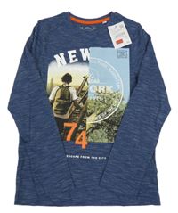 Nové - Tmavomodré melírované triko s potiskem C&A