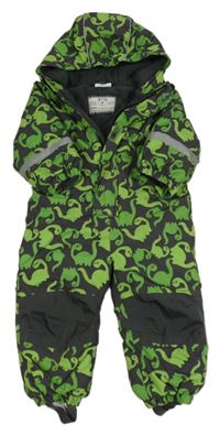 Sivá šušťáková zimná kombinéza s dinosaurami a kapucňou Topolino