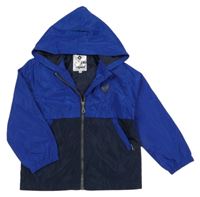 Tmavomodro-kobaltově modrá šušťáková jarná bunda s kapucňou