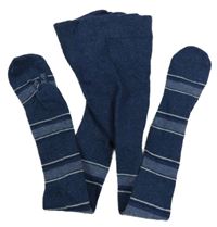 Tmavomodro-modré pruhované punčocháče 