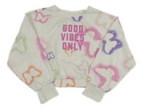 Biela crop mikina s motýly