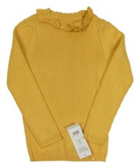 Nové - Okrový rebrovaný sveter s volánikmi George