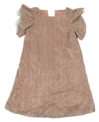 Růžové třpytivé plisované šaty s volánky H&M