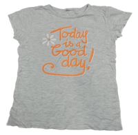 Sivé melírované tričko s nápisom a květem Zeeman