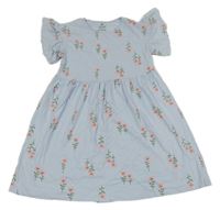 Svetlomodré bavlnené šaty s kvetmi H&M