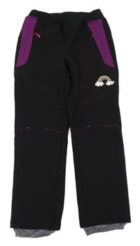 Černo-purpurové softshellové outdoorové kalhoty Wolf 