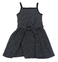 Čierno-biele bodkovaná é rebrované šaty s uzlom Tu